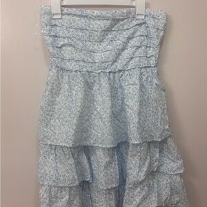 Altar'd State Pale Blue Floral Strapless Tiered Sundress